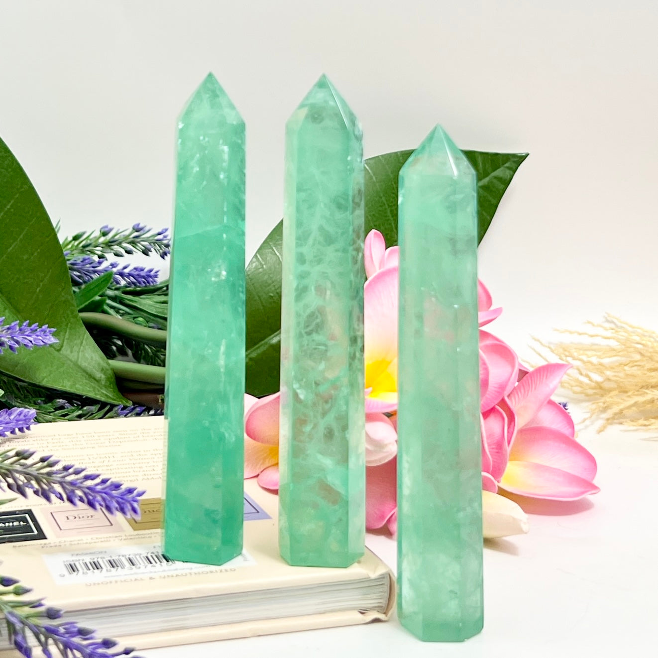 Green Fluorite Points Towers Translucent Crystal Generators