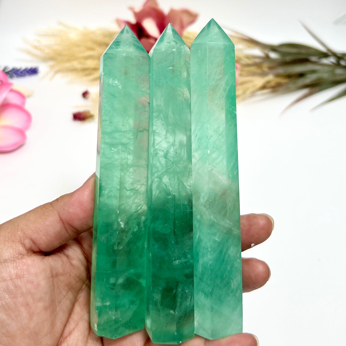 Green Fluorite Points Towers Translucent Crystal Generators