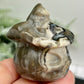 Volcanic Agate Halloween Pumpkin with Witches Hat UV Reactive Crystal Carving 72g