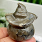 Volcanic Agate Halloween Pumpkin with Witches Hat UV Reactive Crystal Carving 72g