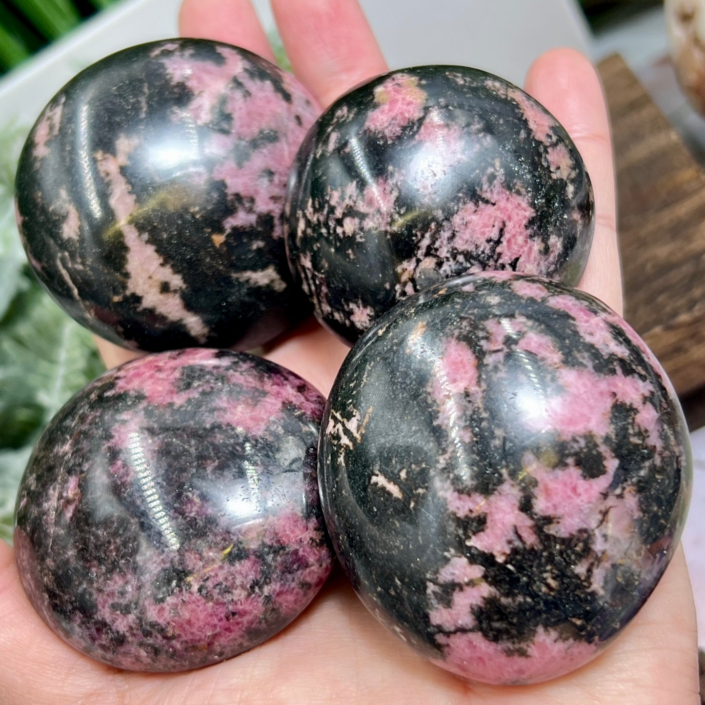 Rhodonite Palm Stones Worry Reiki Meditation Crystals