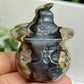 Volcanic Agate Halloween Pumpkin with Witches Hat UV Reactive Crystal Carving 72g