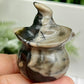 Volcanic Agate Halloween Pumpkin with Witches Hat UV Reactive Crystal Carving 72g