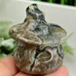 Volcanic Agate Halloween Pumpkin with Witches Hat UV Reactive Crystal Carving 70g