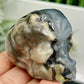 Volcanic Agate Halloween Skull in Pumpkin UV Reactive Crystal Carving 136g