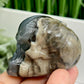 Volcanic Agate Halloween Skull in Pumpkin UV Reactive Crystal Carving 136g