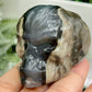 Volcanic Agate Halloween Skull in Pumpkin UV Reactive Crystal Carving 136g