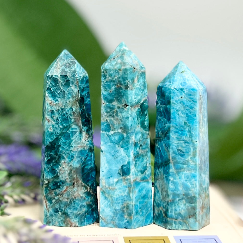 Blue Apatite Points Towers Crystal Generator Australian Seller