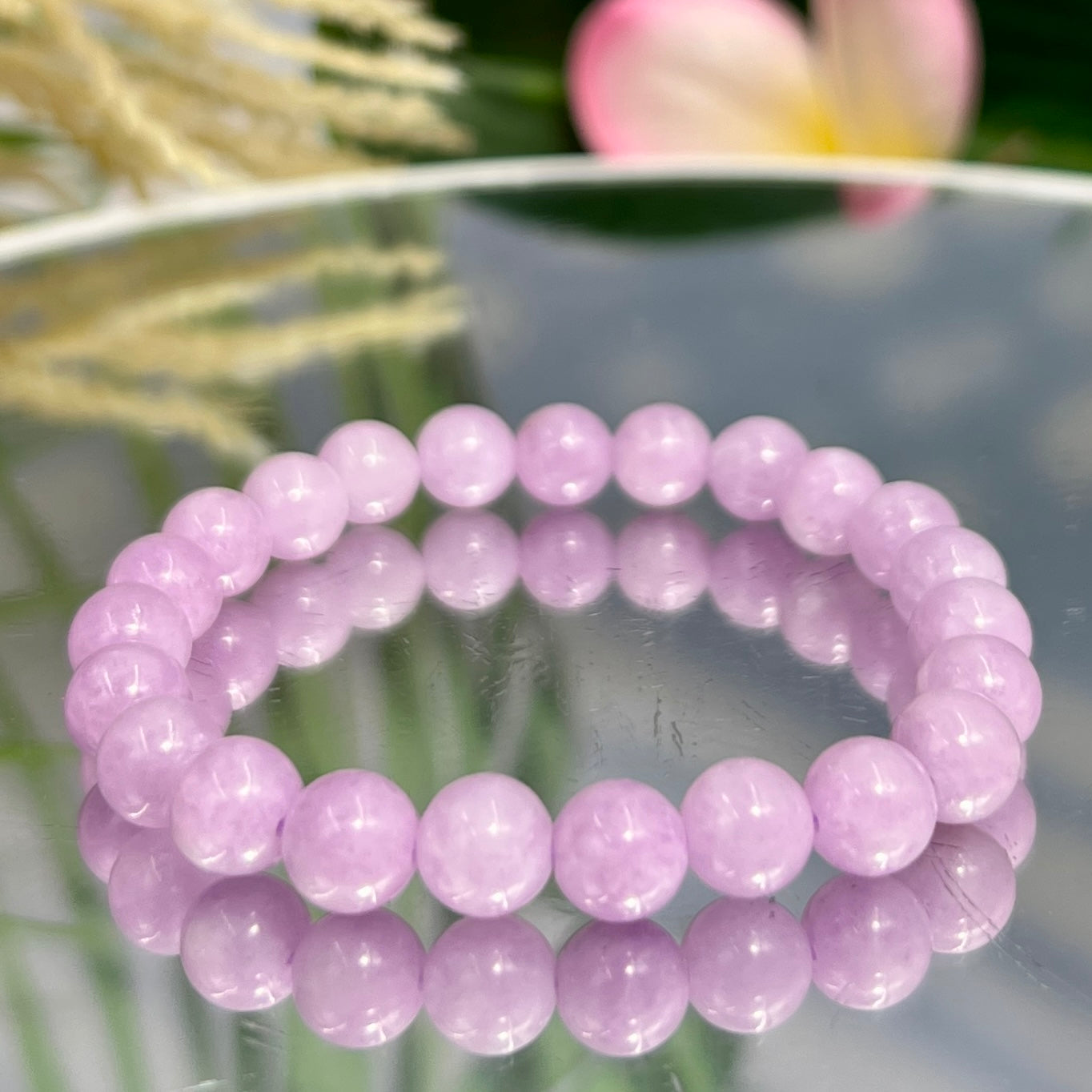 Kunzite Bracelets Elastic Wearable Crystal Gemstone 8-9mm Bead Size 16cm