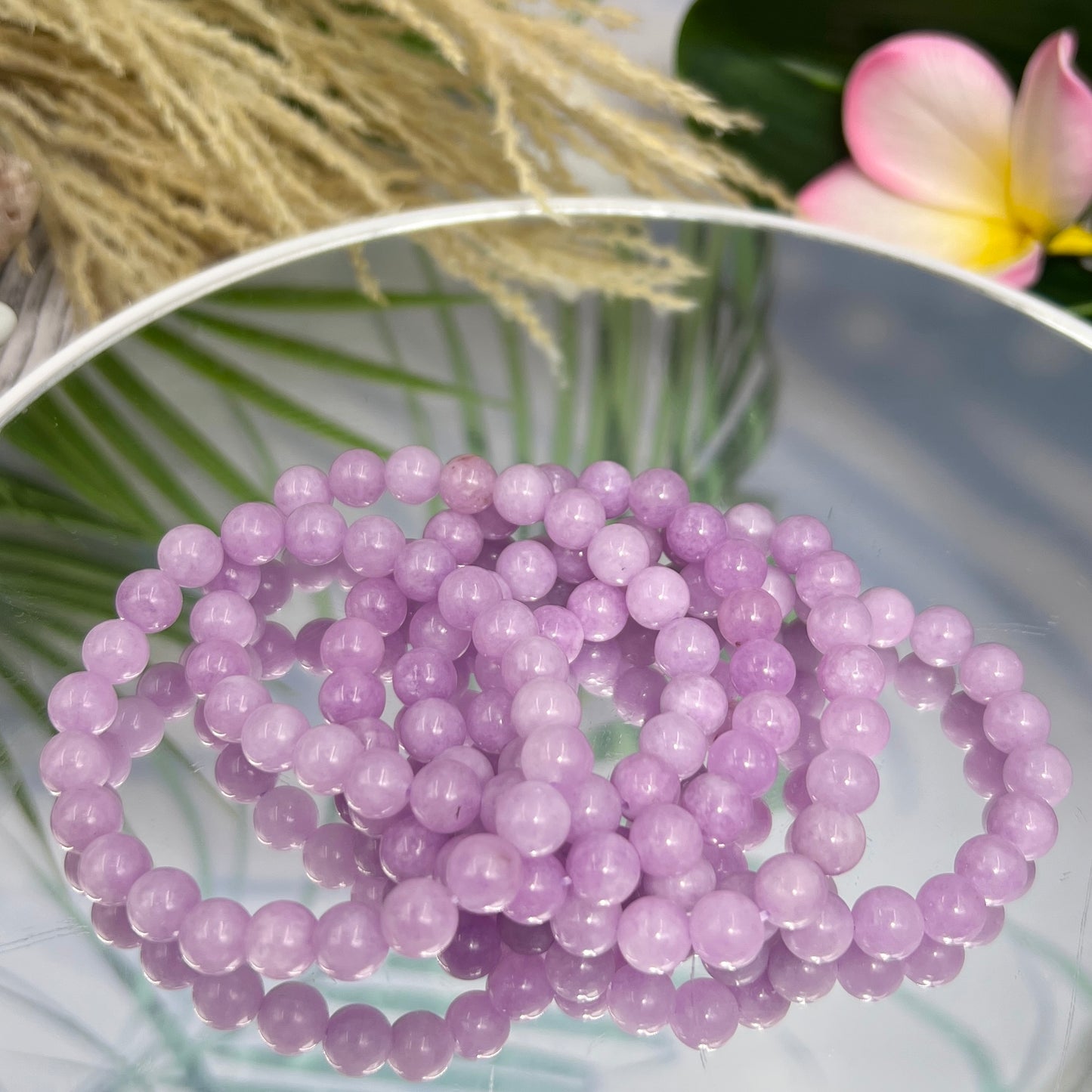 Kunzite Bracelets Elastic Wearable Crystal Gemstone 8-9mm Bead Size 16cm