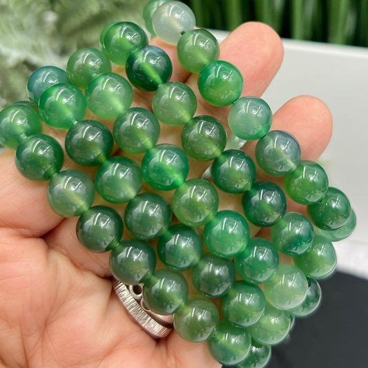 Green Agate Bracelets Elastic Wearable Crystal Gemstone 10-11mm Bead Size 15cm