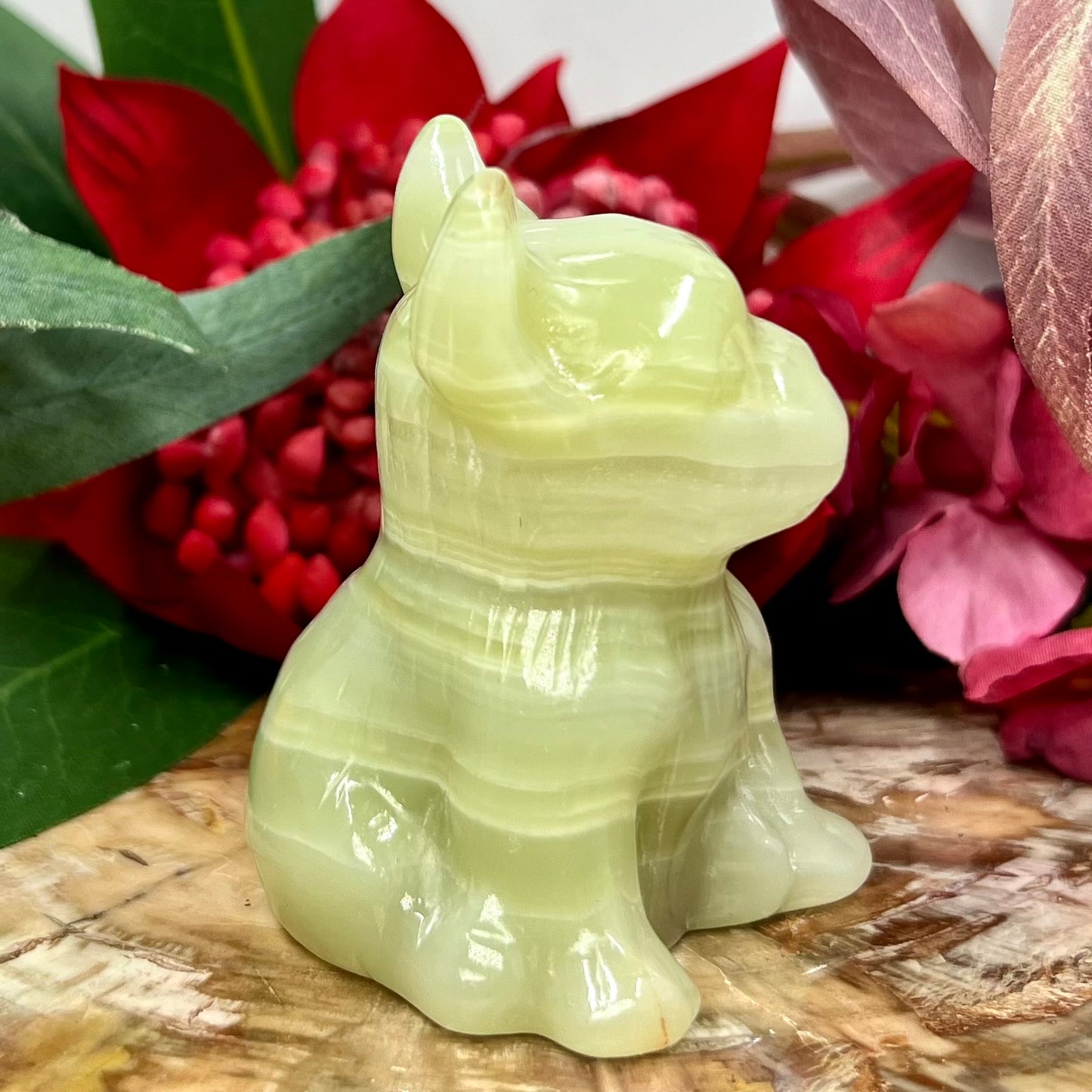 Pistachio Onyx French Bull Dog Crystal Puppy Carving Australian Seller