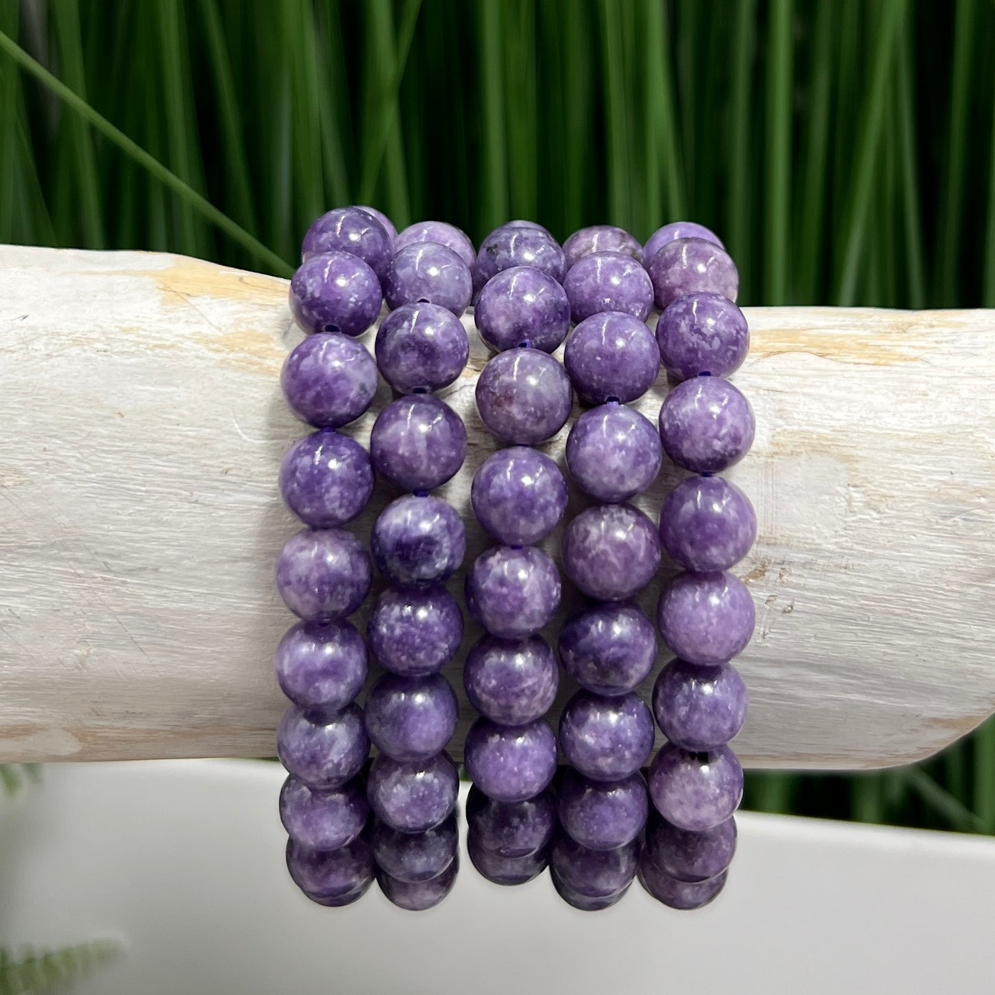 Lepidolite Purple Mica Crystals Bracelets Wearable Gemstones Elastic 7-8mm Beads 16cm