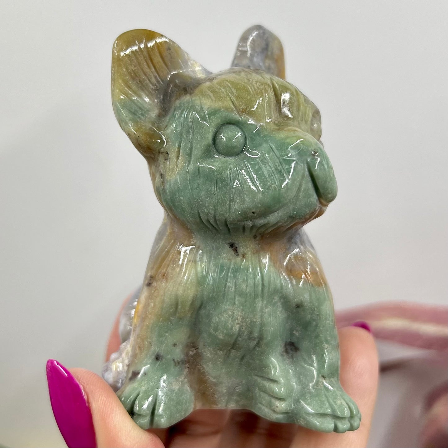 Ocean Sea Jasper French Bull Dog Crystal Puppy Carving Australian Seller