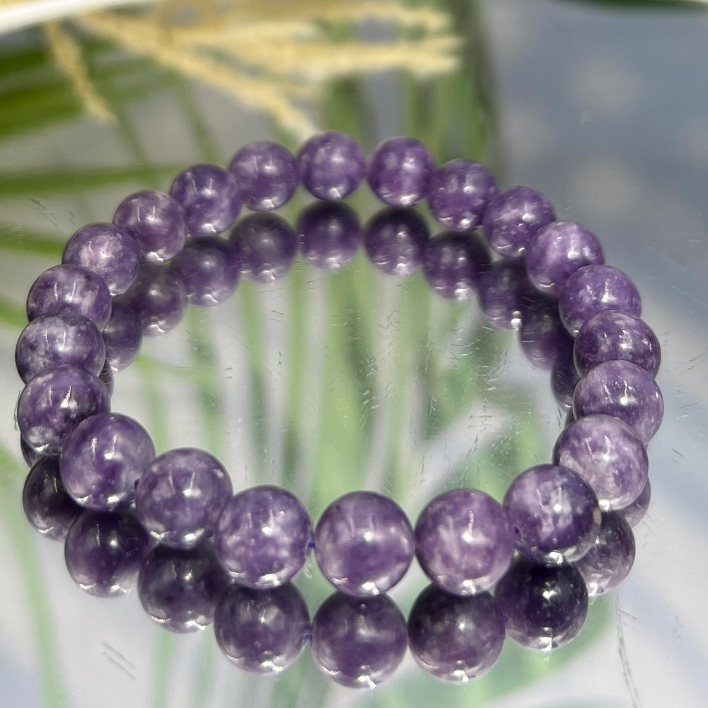 Lepidolite Purple Mica Crystals Bracelets Wearable Gemstones Elastic 7-8mm Beads 16cm