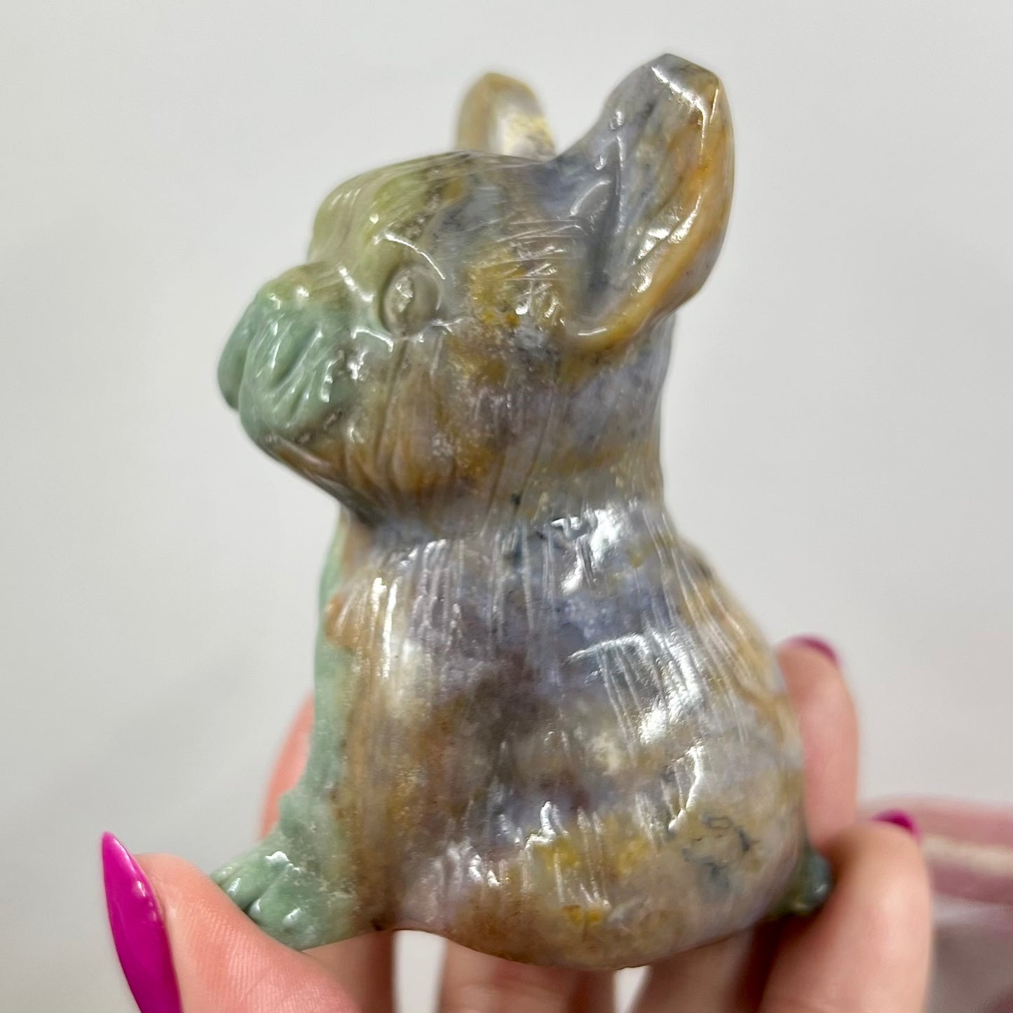 Ocean Sea Jasper French Bull Dog Crystal Puppy Carving Australian Seller