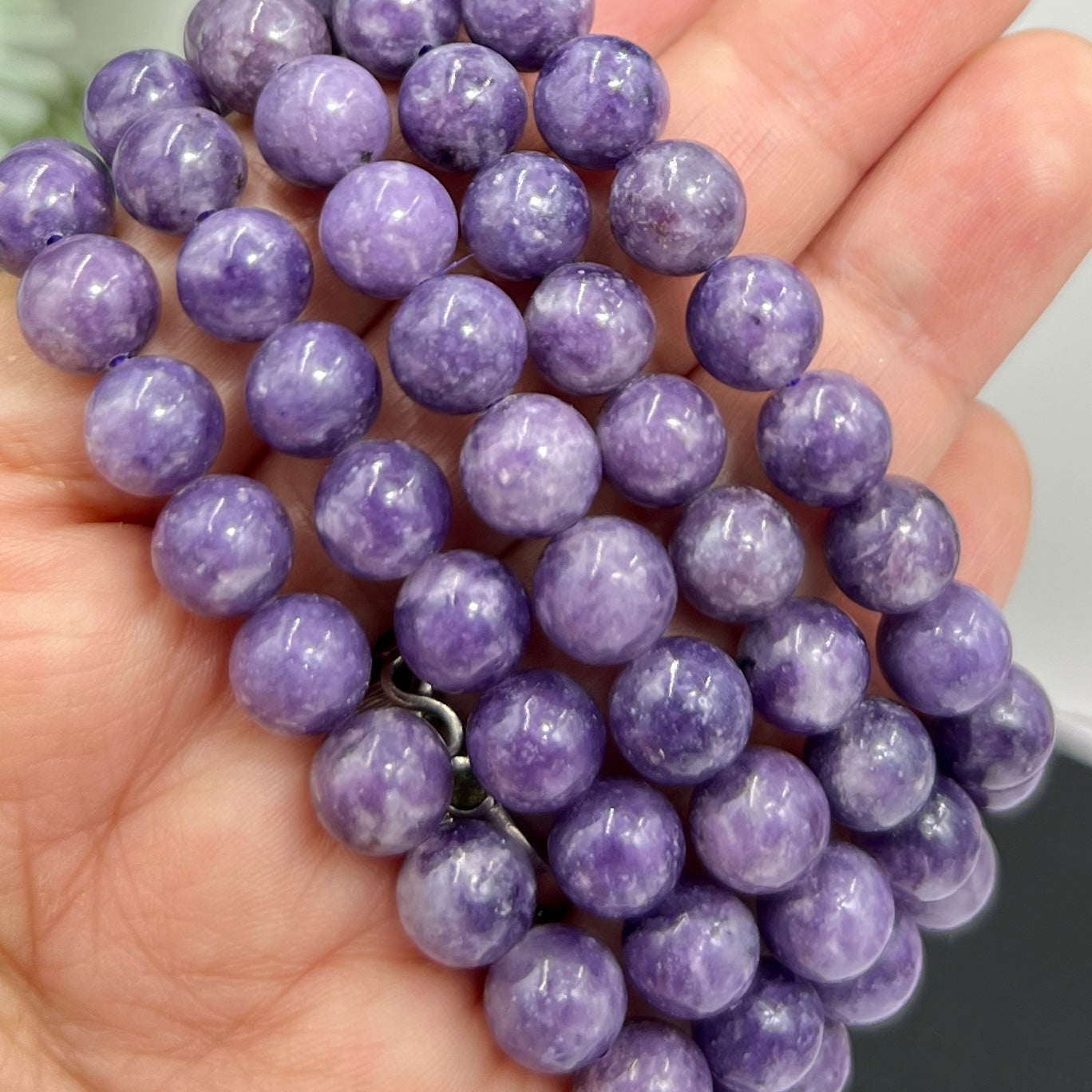 Lepidolite Purple Mica Crystals Bracelets Wearable Gemstones Elastic 7-8mm Beads 16cm