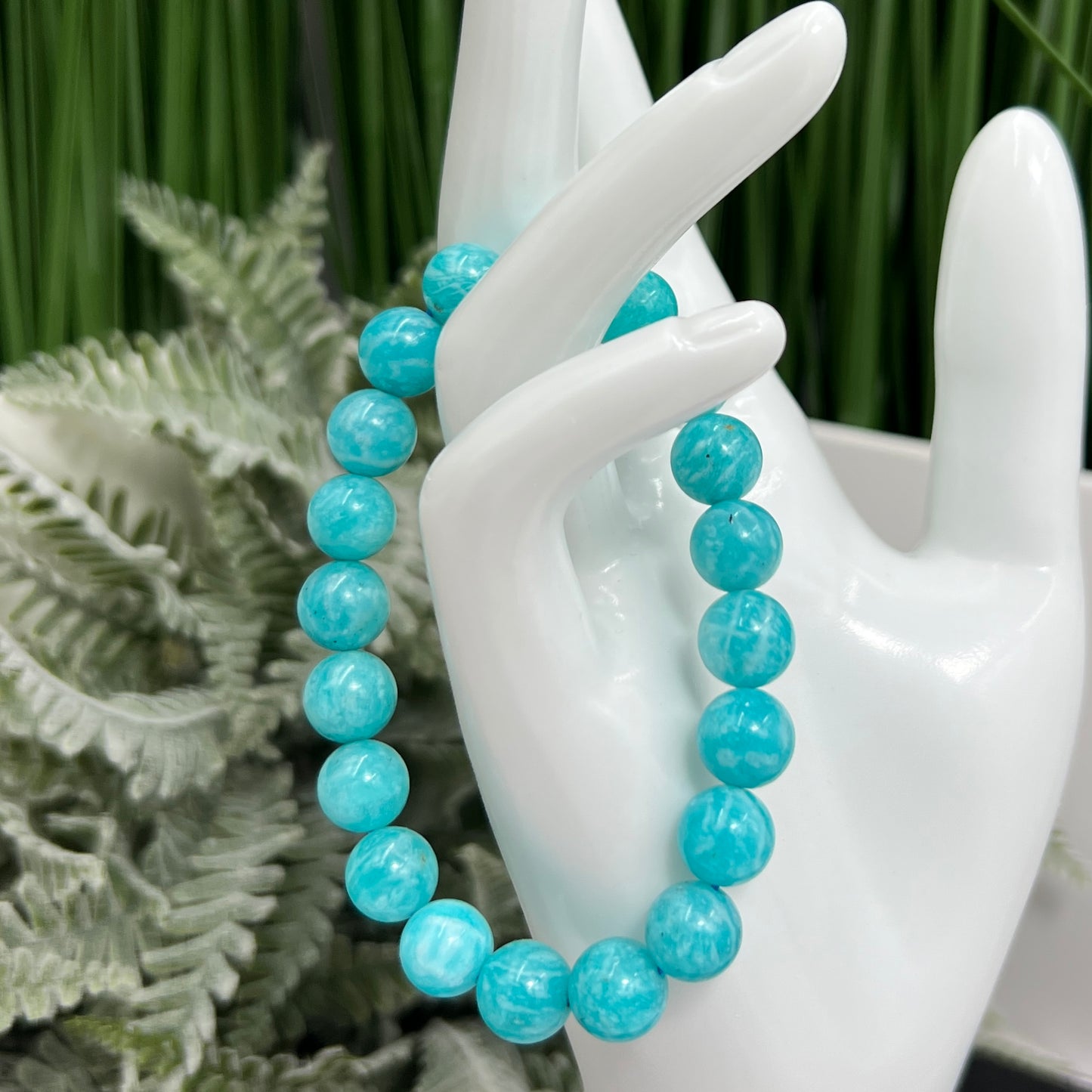 Blue Amazonite Crystals Bracelets Wearable Gemstones Elastic 9-10mm Beads 16cm