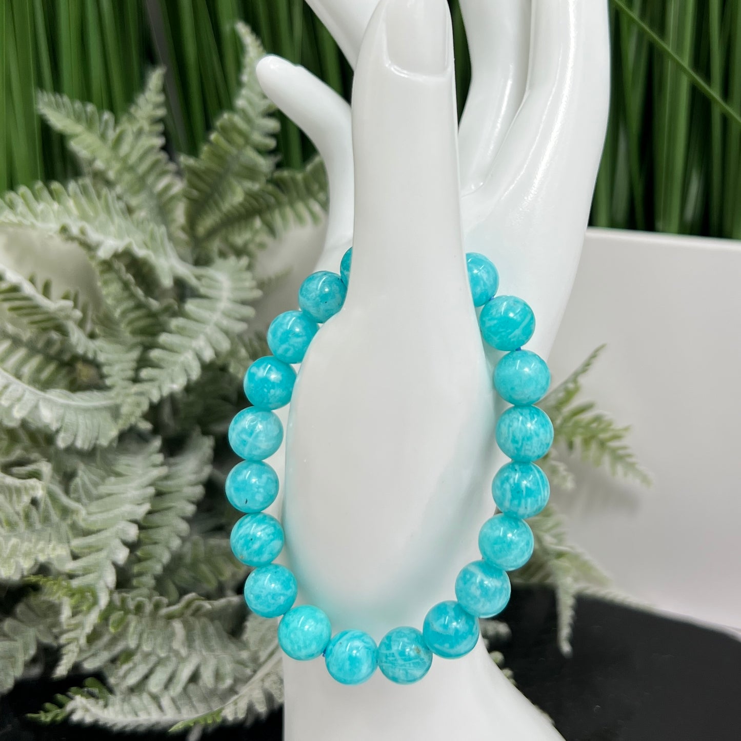 Blue Amazonite Crystals Bracelets Wearable Gemstones Elastic 9-10mm Beads 16cm