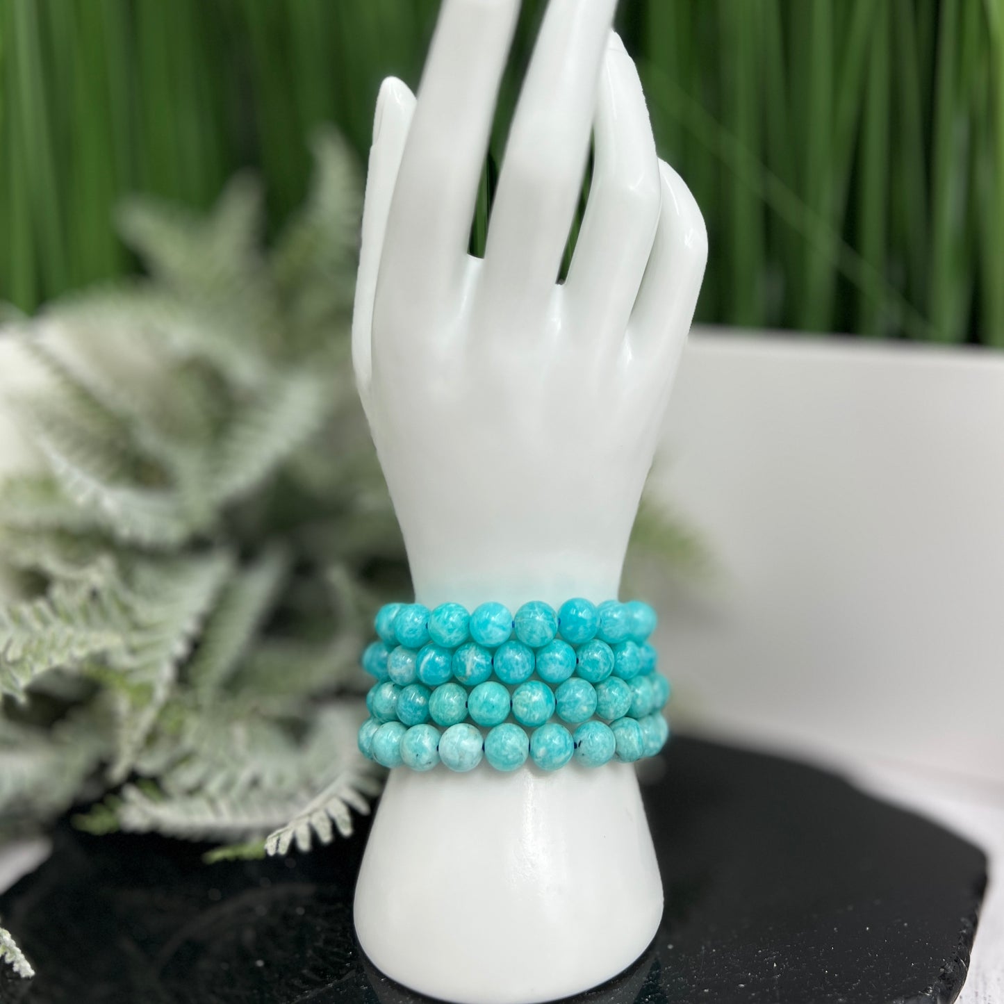 Blue Amazonite Crystals Bracelets Wearable Gemstones Elastic 9-10mm Beads 16cm