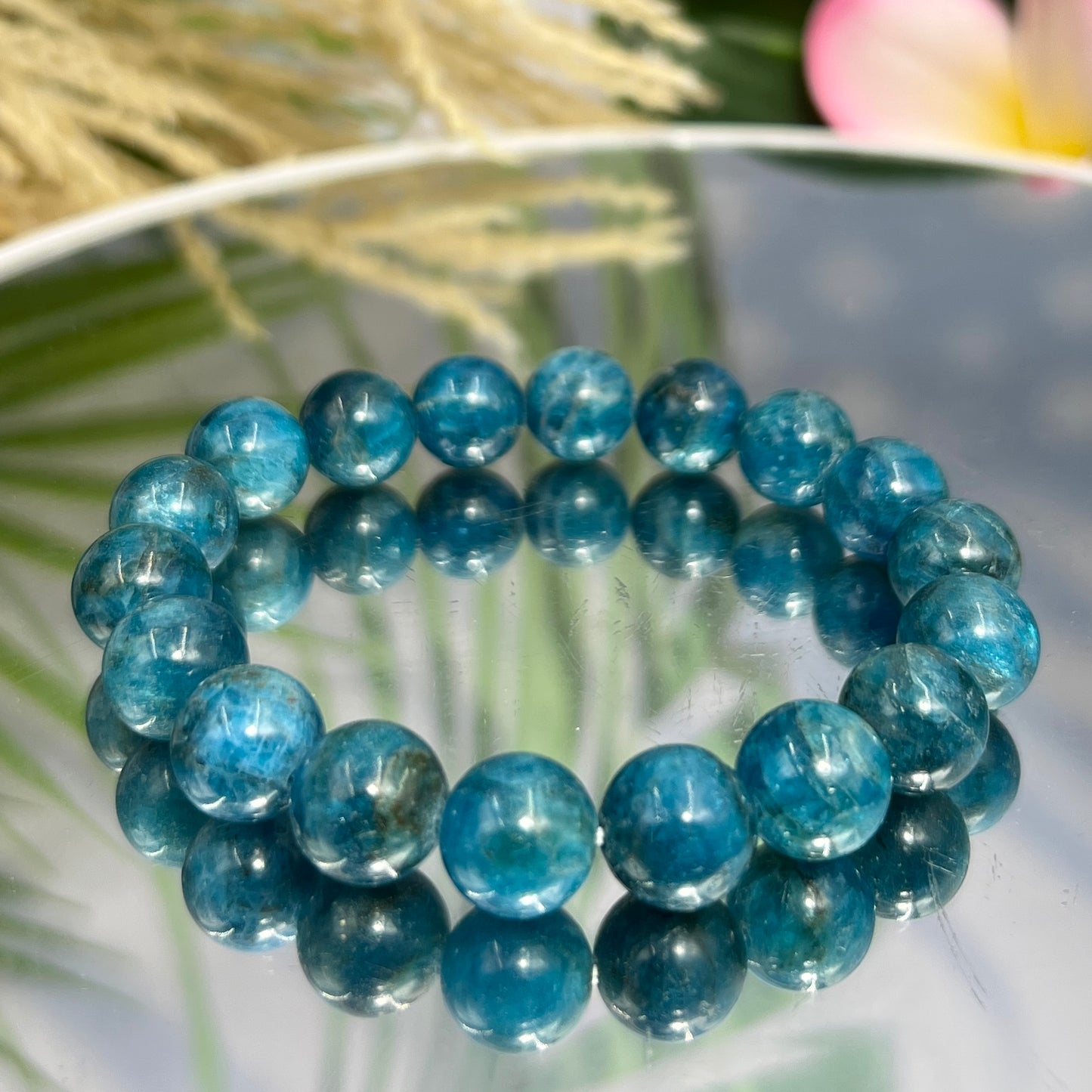 Blue Apatite Crystals Bracelets Wearable Gemstones Elastic 17cm