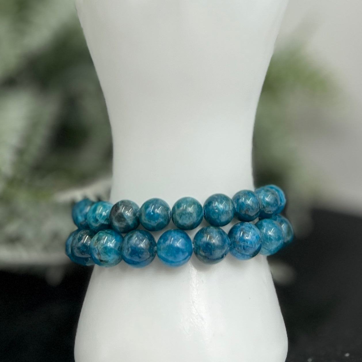 Blue Apatite Crystals Bracelets Wearable Gemstones Elastic 17cm