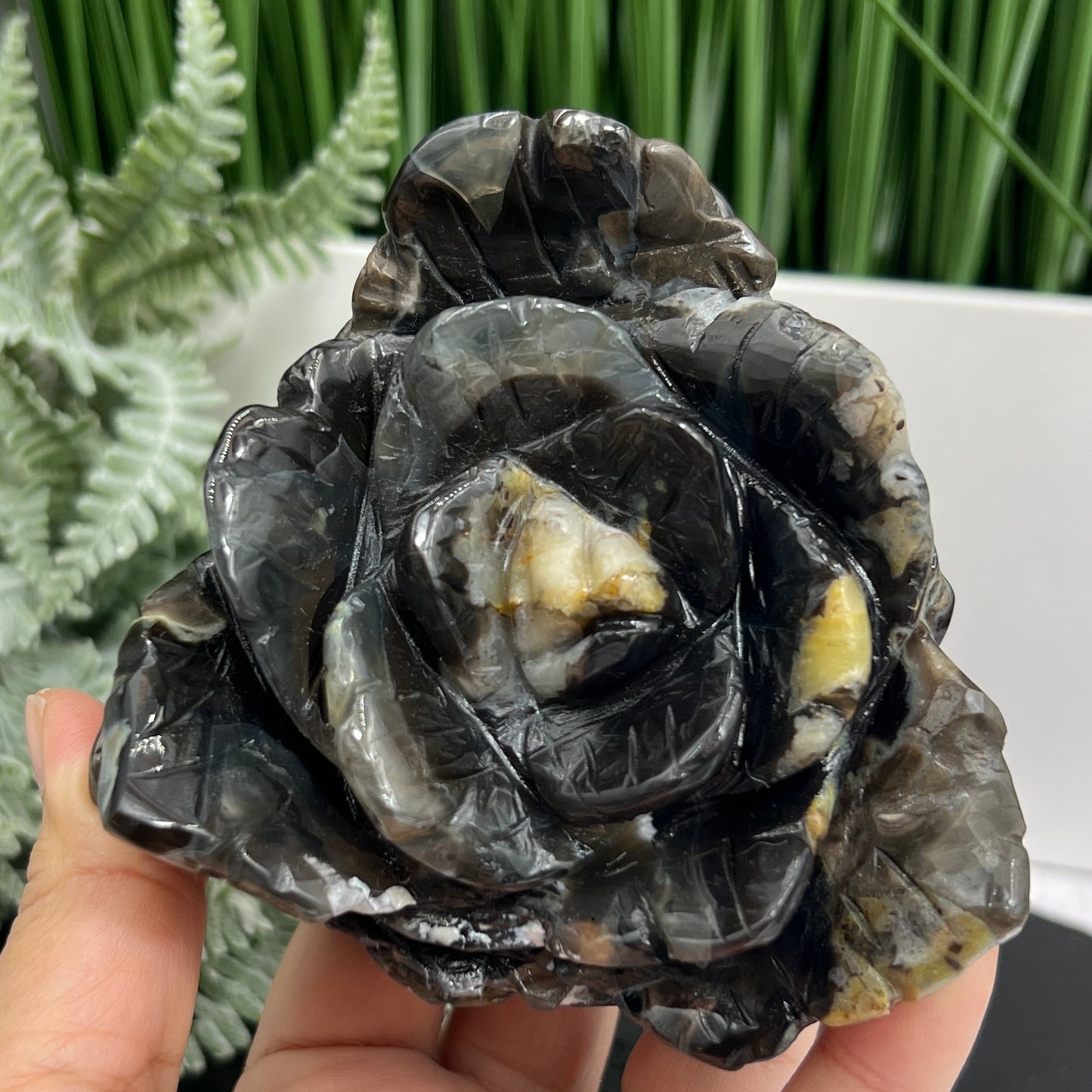 Volcanic Agate Lotus Flower UV Reactive Crystal Carving 606g