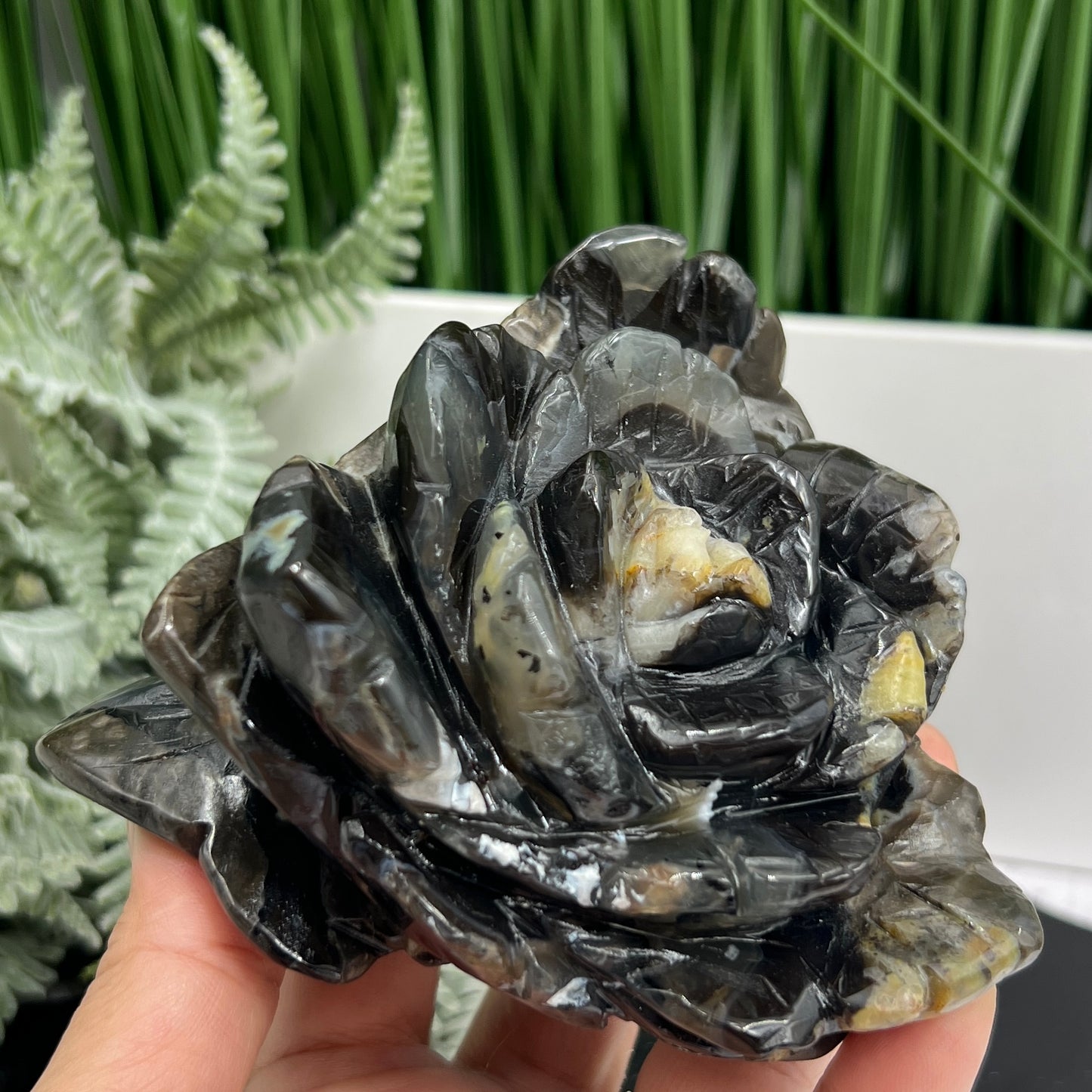 Volcanic Agate Lotus Flower UV Reactive Crystal Carving 606g