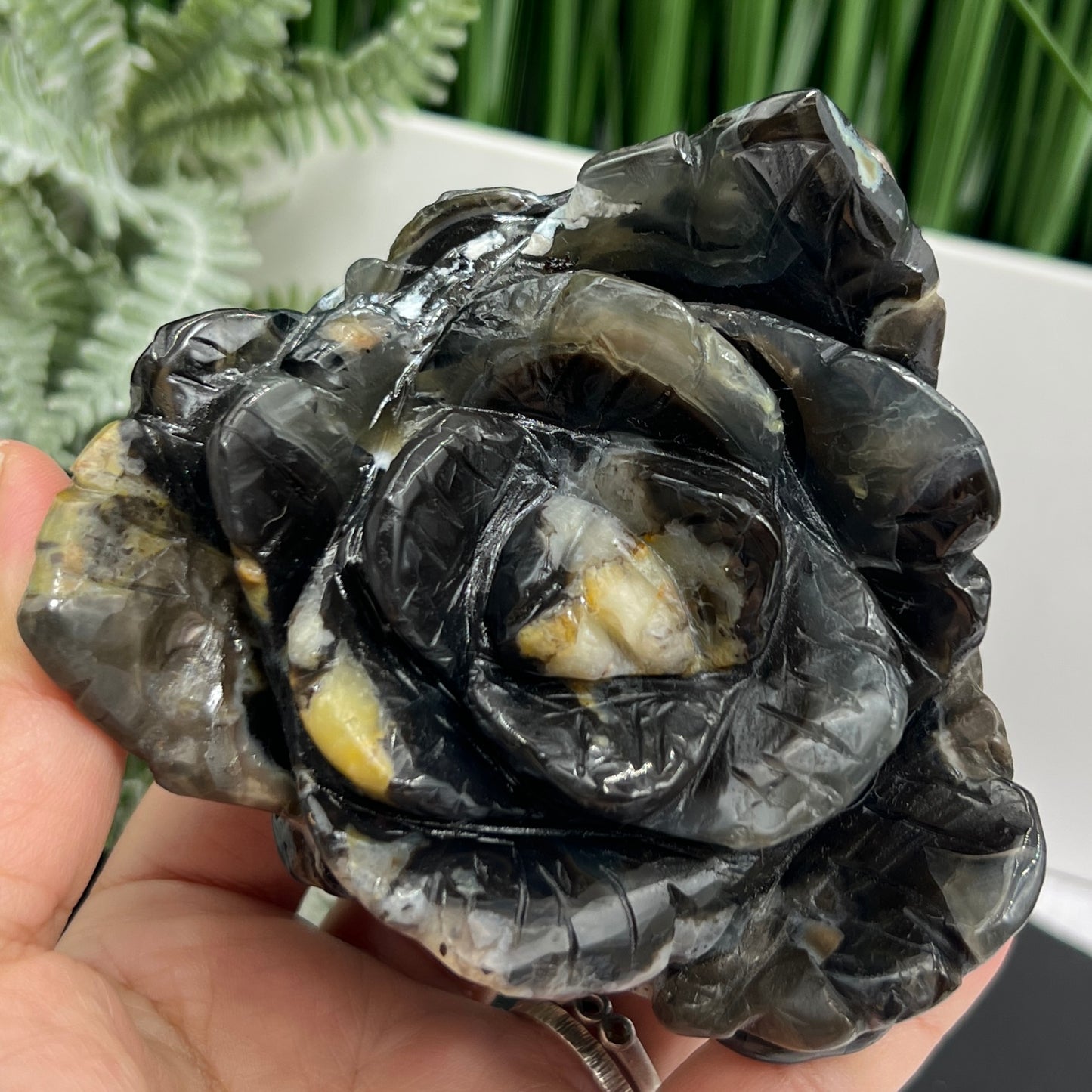 Volcanic Agate Lotus Flower UV Reactive Crystal Carving 606g