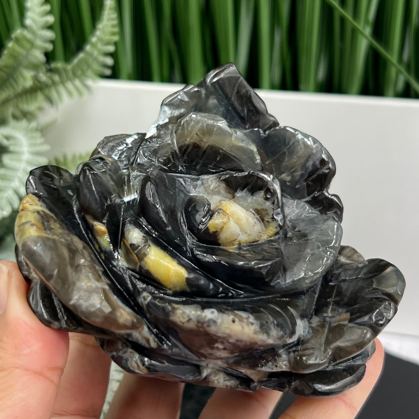 Volcanic Agate Lotus Flower UV Reactive Crystal Carving 606g