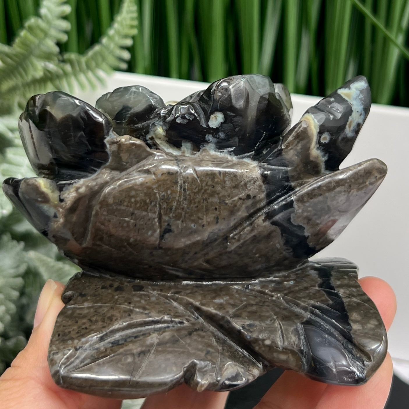 Volcanic Agate Lotus Flower UV Reactive Crystal Carving 606g