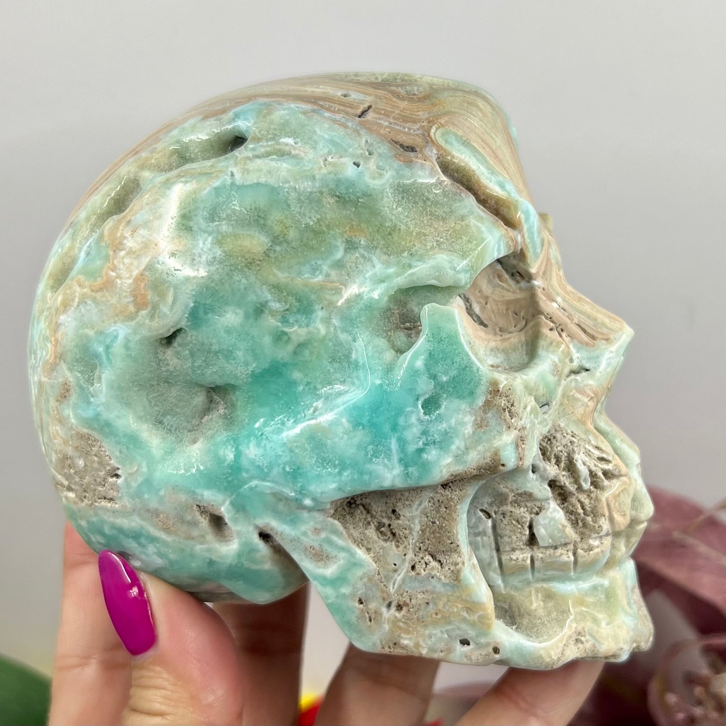 Large Blue Aragonite Skull Crystal Skull Carving