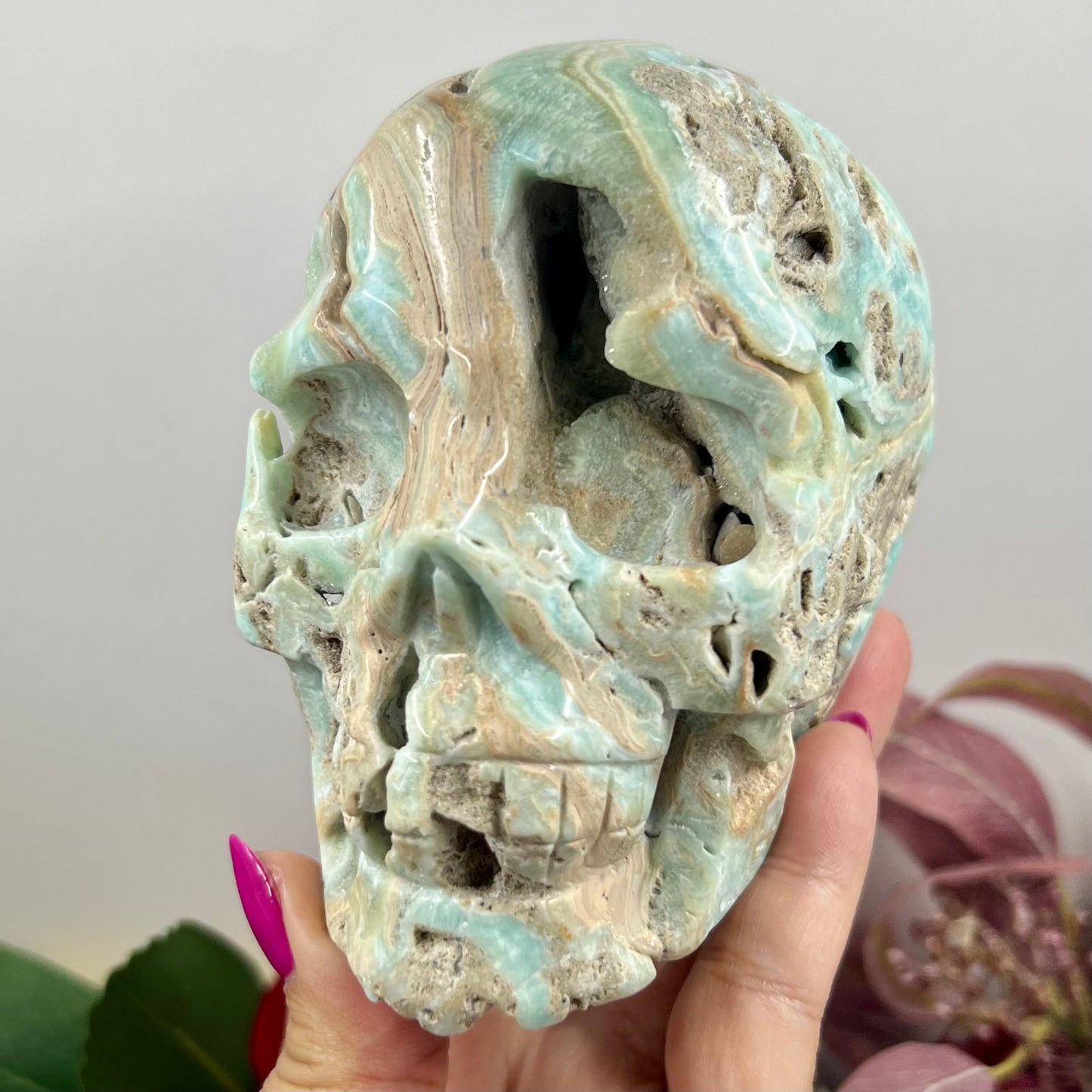 Large Blue Aragonite Skull Crystal Skull Carving