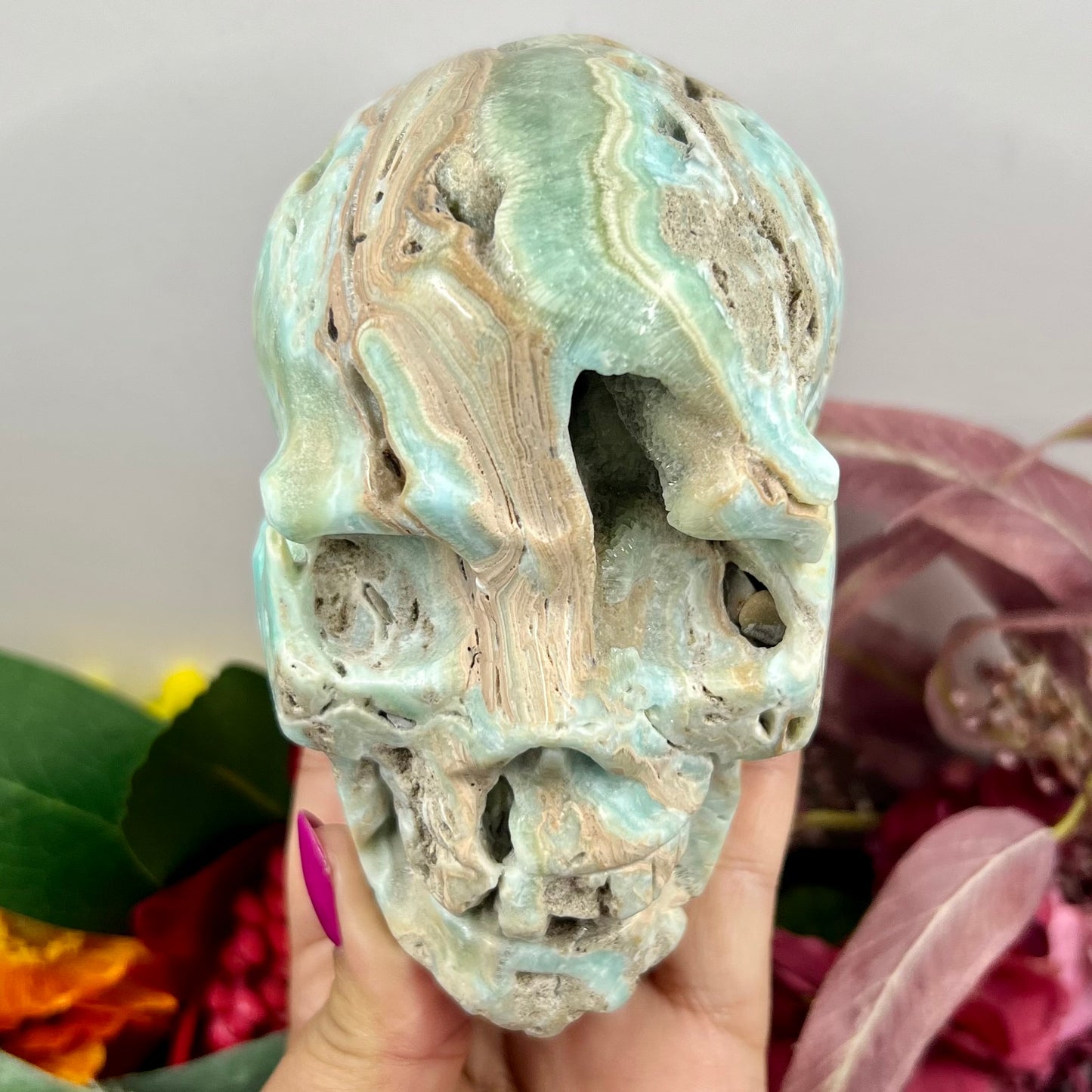 Large Blue Aragonite Skull Crystal Skull Carving