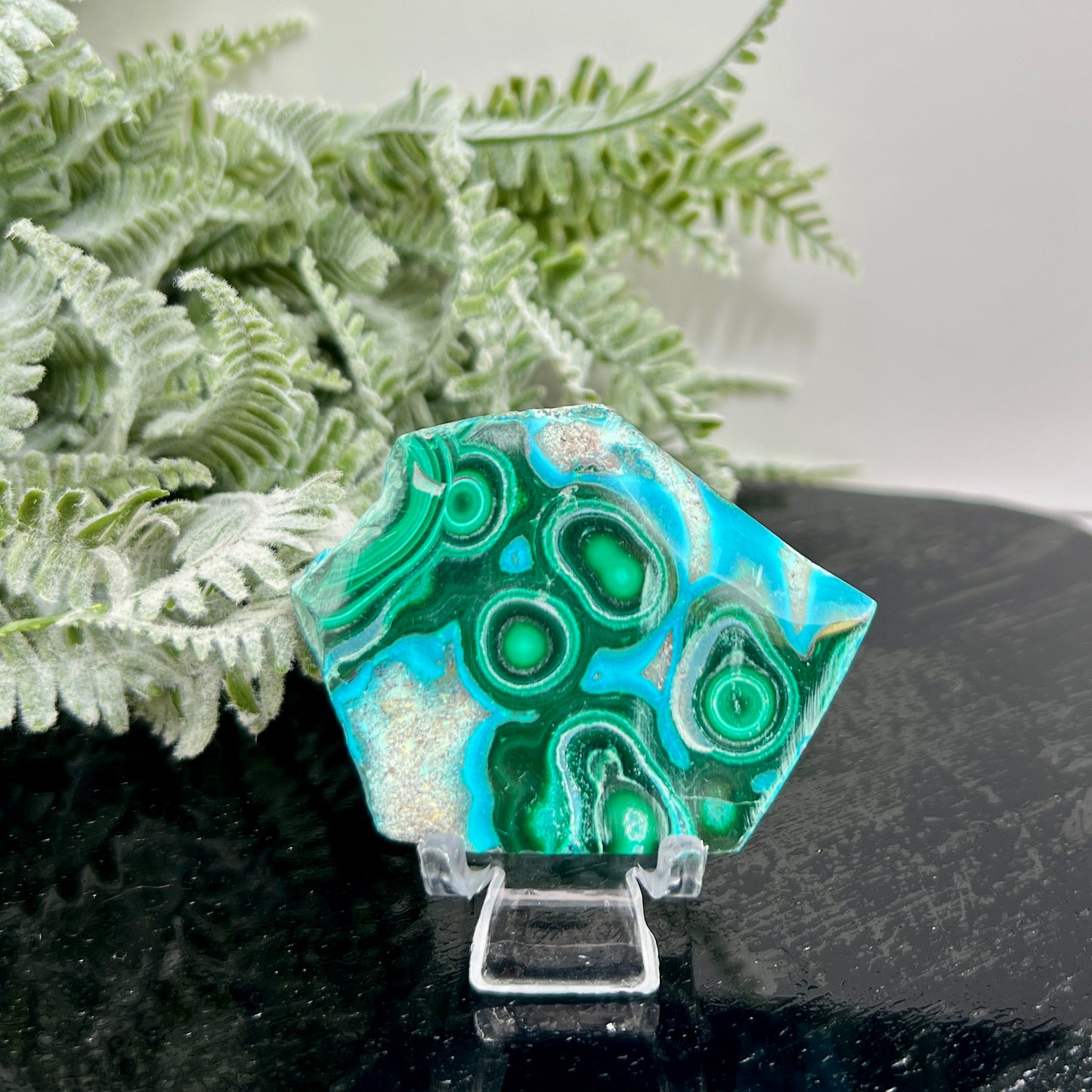 Chrysocolla Malachite Slice Chunk with Stand Crystal Specimen Peru 96g