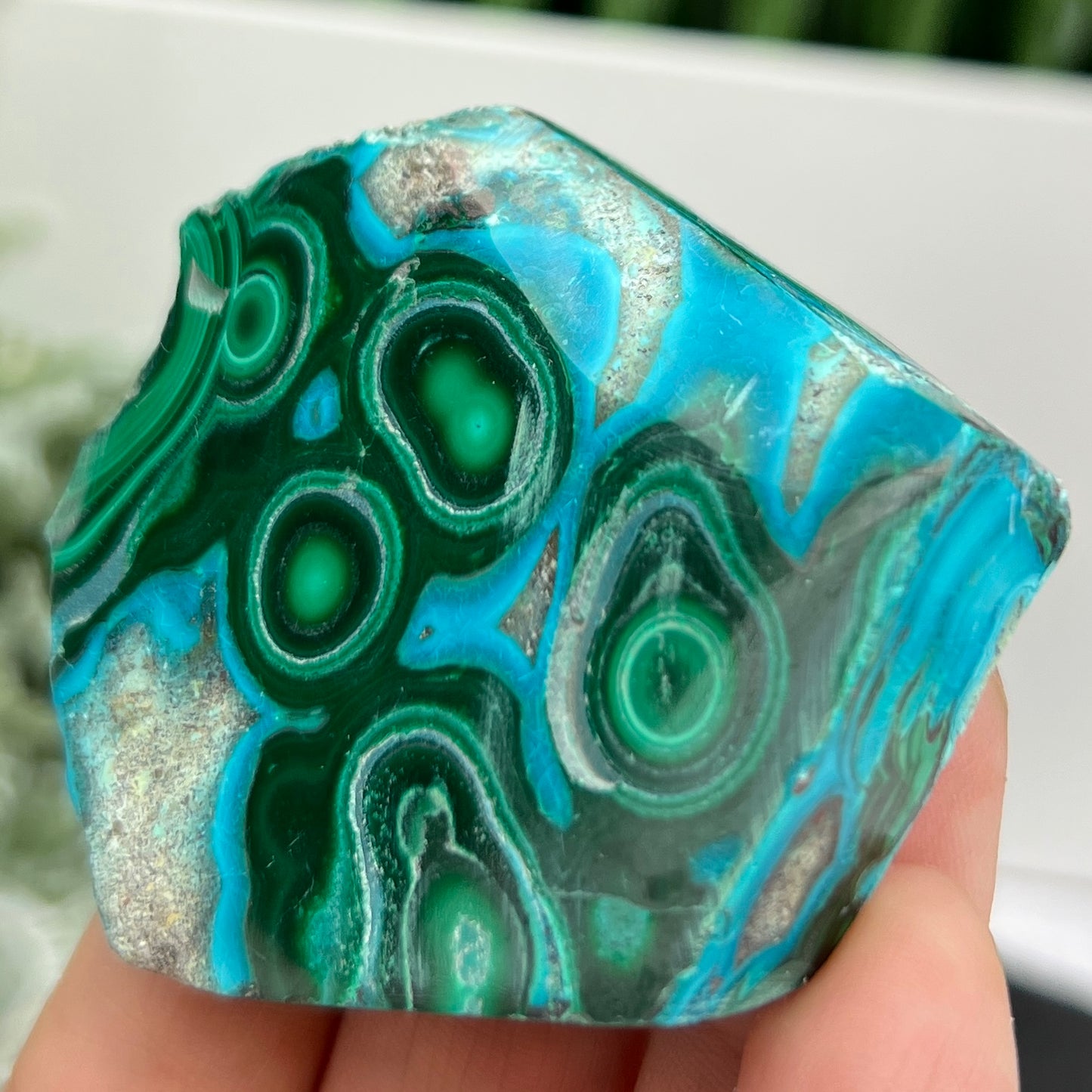 Chrysocolla Malachite Slice Chunk with Stand Crystal Specimen Peru 96g