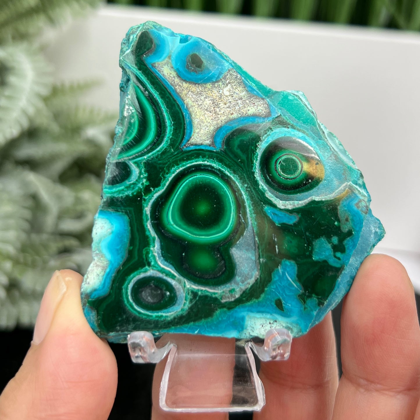 Chrysocolla Malachite Slice Chunk with Stand Crystal Specimen Peru 106g