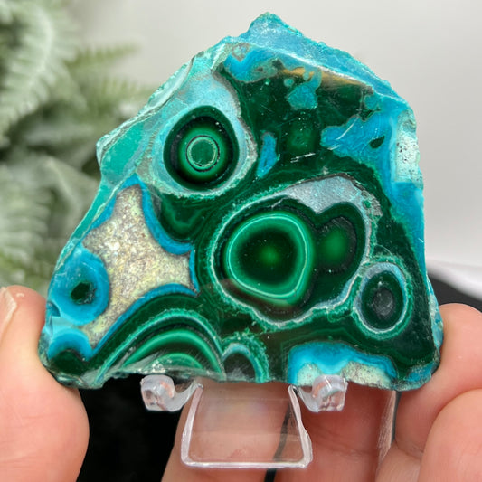 Chrysocolla Malachite Slice Chunk with Stand Crystal Specimen Peru 106g