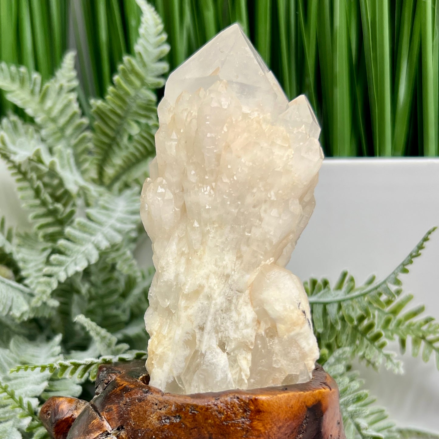 Candle Pineapple Quartz Flower Cluster Natural Crystal Specimen With Stand 221g