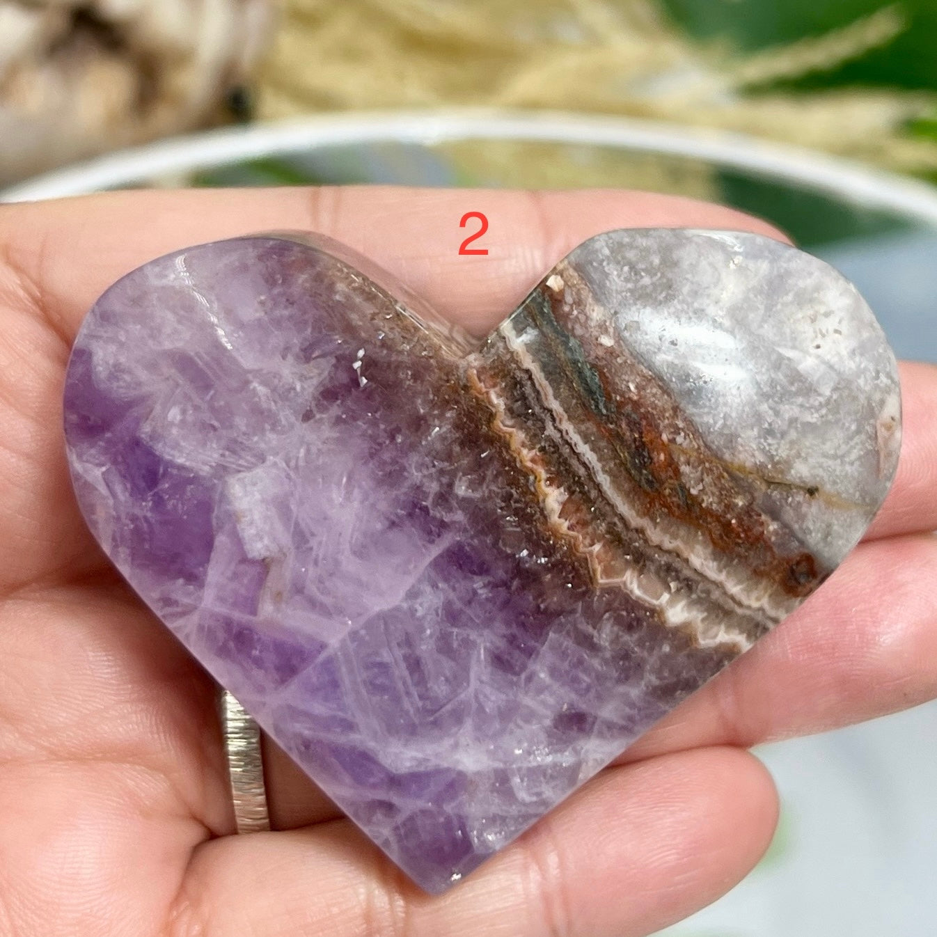 Amethyst with Mexican Lace Agate Hearts Healing Crystal Carving