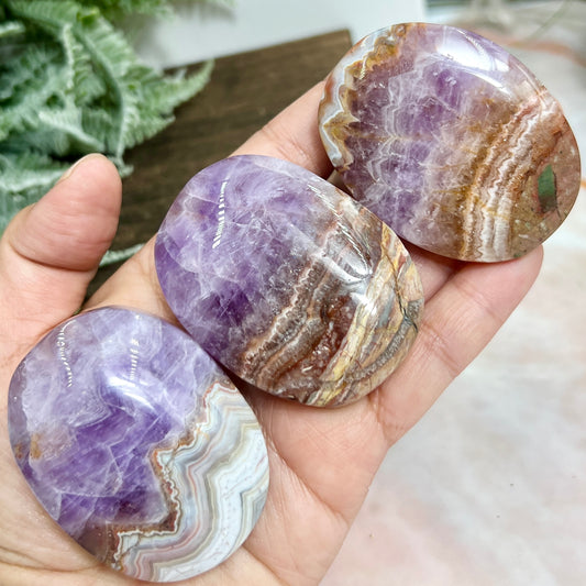 Amethyst with Mexican Lace Agate Palm Stone Healing Meditation Crystal