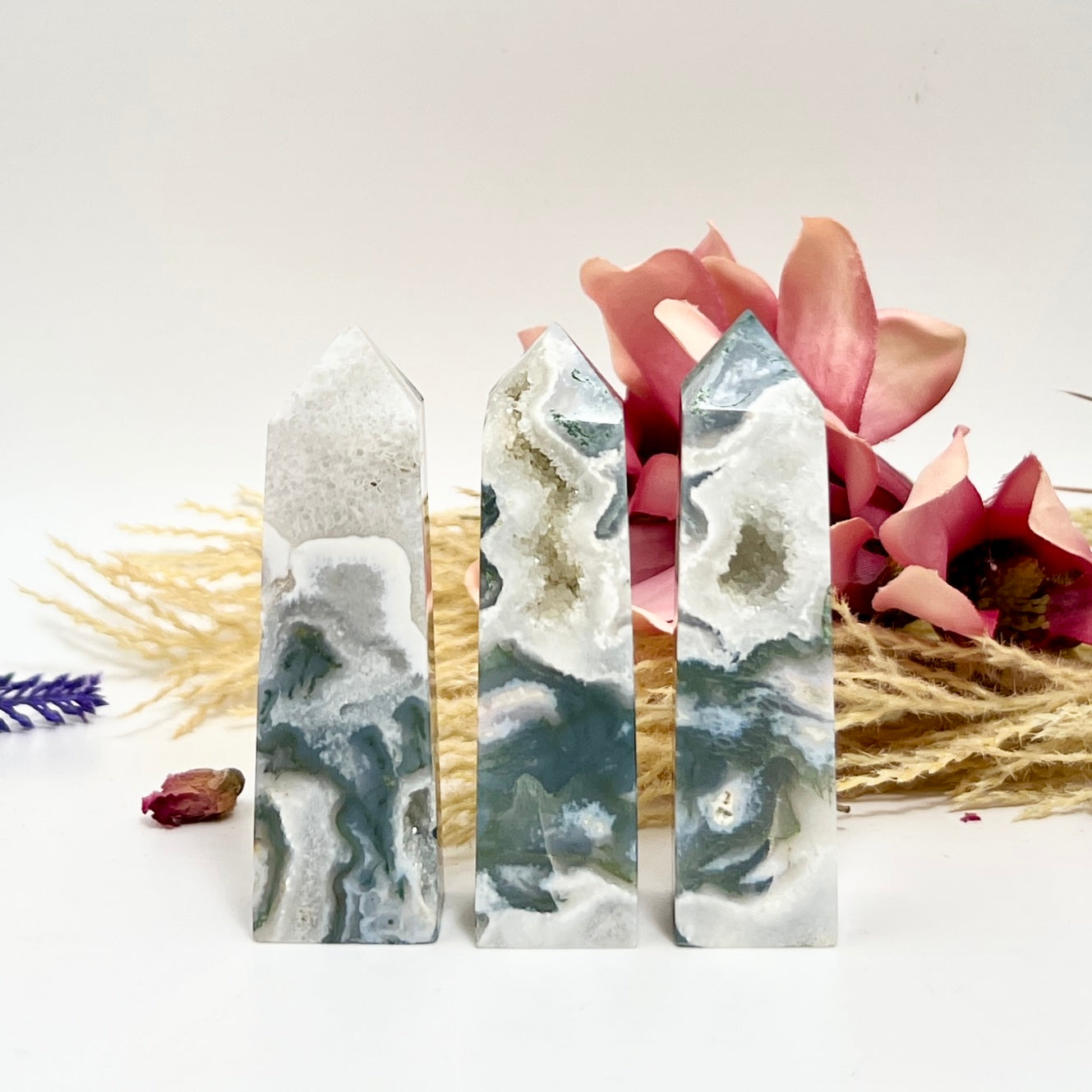 Druzy Moss Agate Obelisk Points Towers Crystal Generators