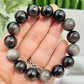 Silver Sheen Obsidian Bracelet Elastic Gemstone Jewellery Wearable Crystals 14mm Beads