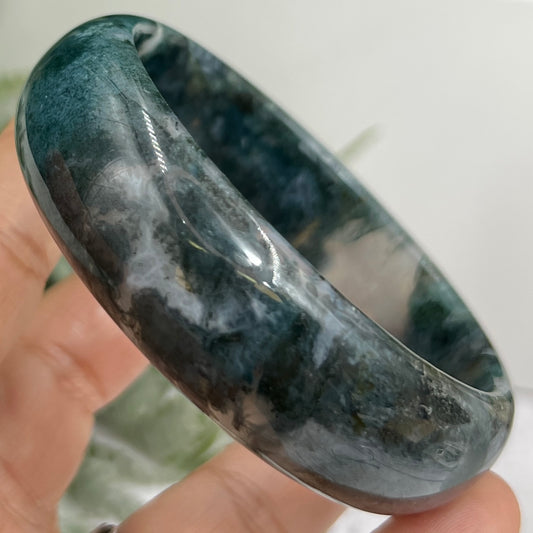 Moss Agate Bangle Gemstone Wearable Crystal Jewellery 61mm Diameter