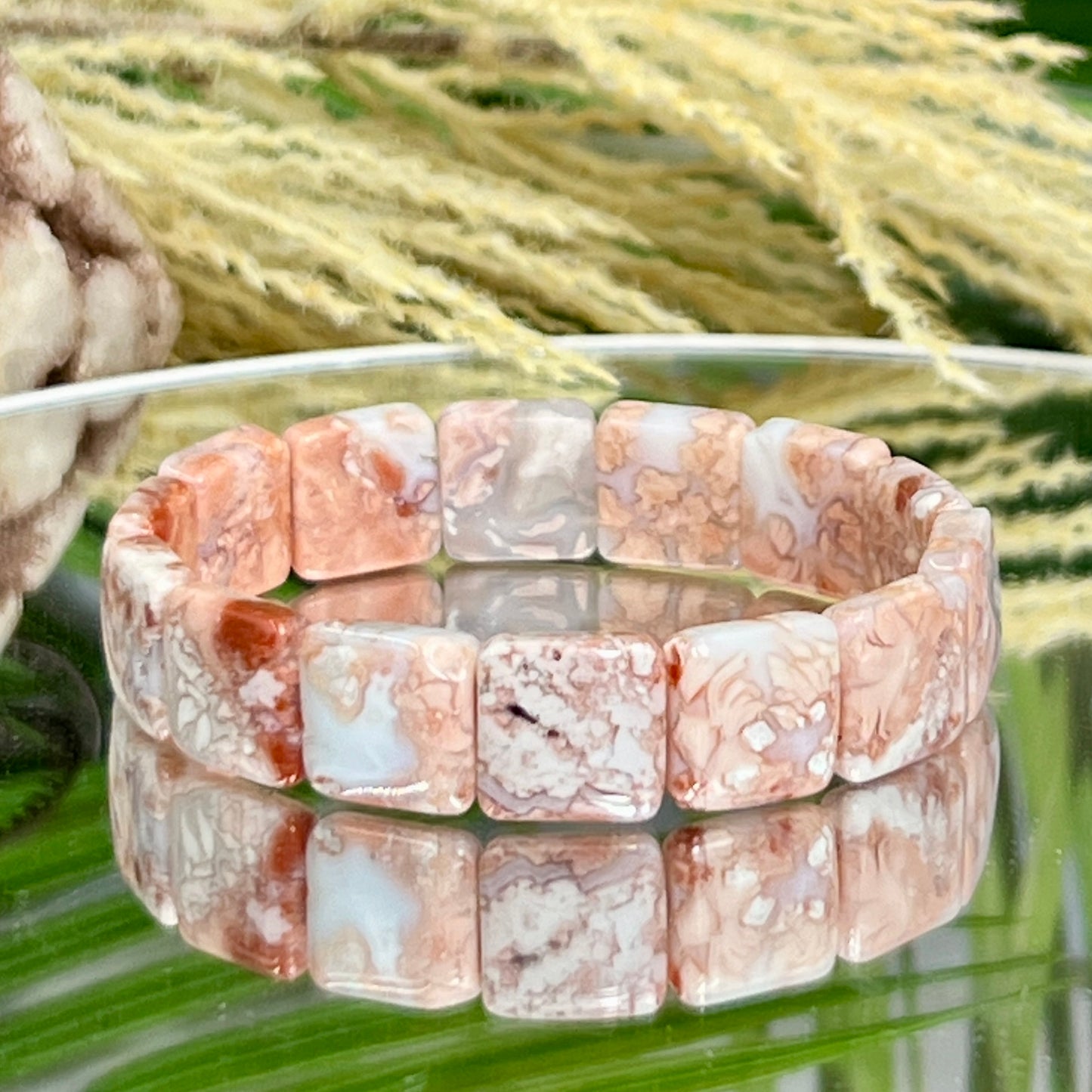 Pink Cotton Candy Druzy Agate Elastic Bracelet Crystal Jewellery Healing Gemstone