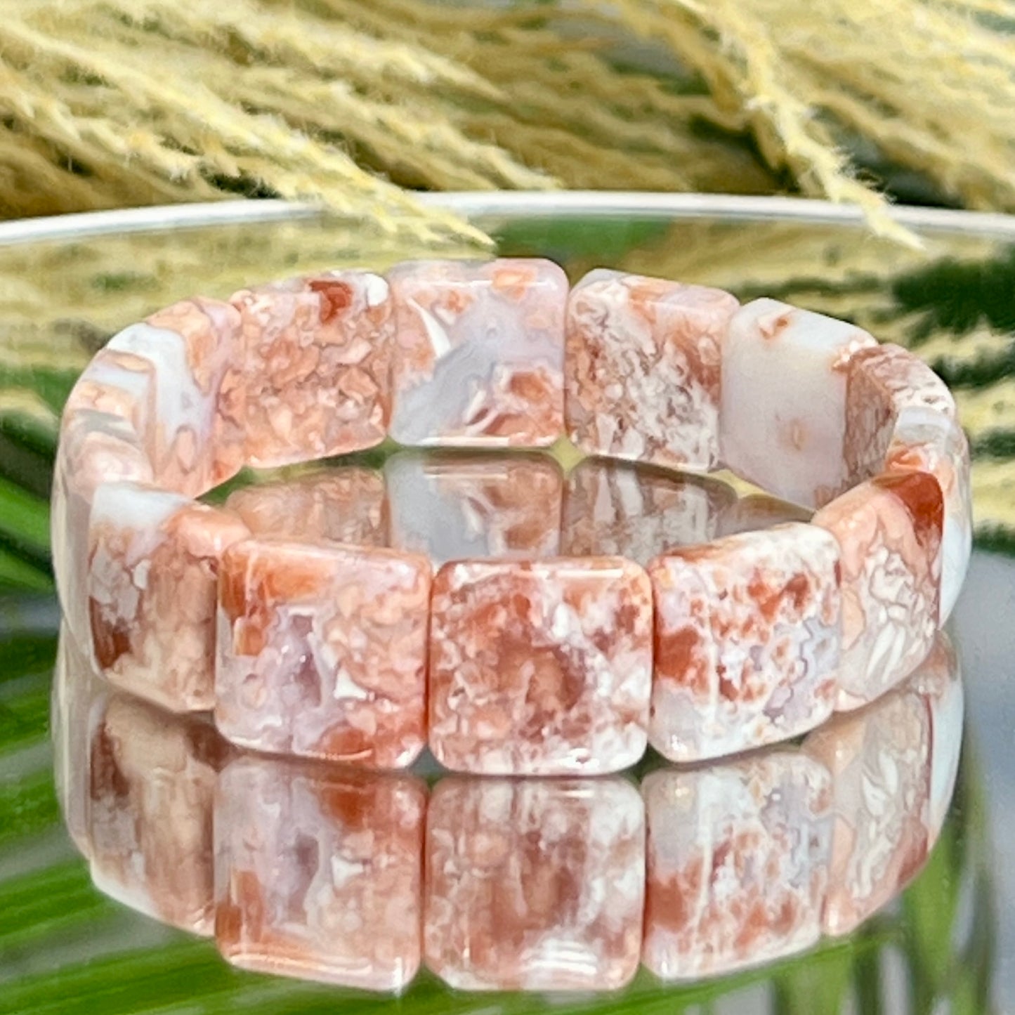 Pink Cotton Candy Druzy Agate Elastic Bracelet Crystal Jewellery Healing Gemstone