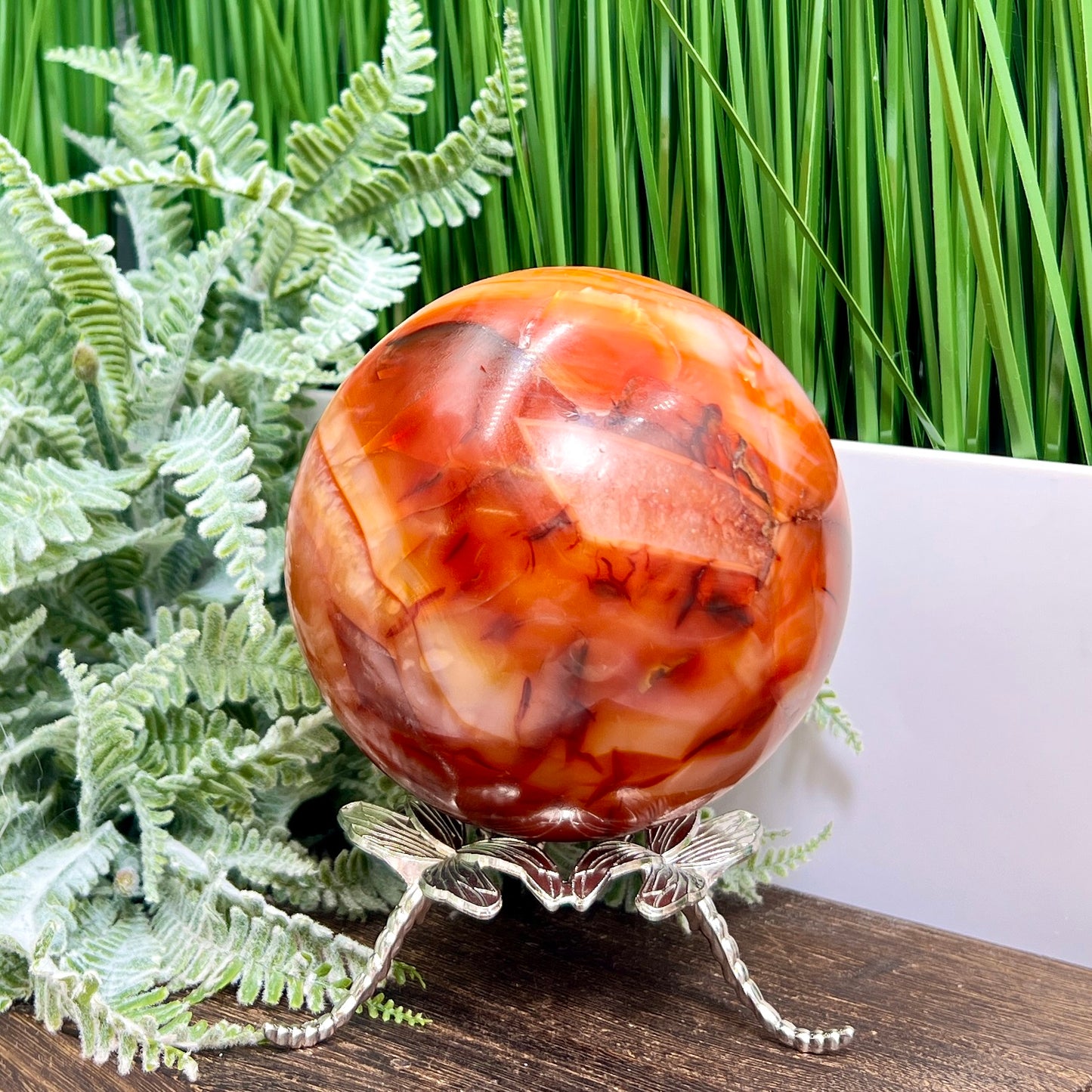 Carnelian with Quartz Sphere Healing Crystal Ball 1391g 100mm