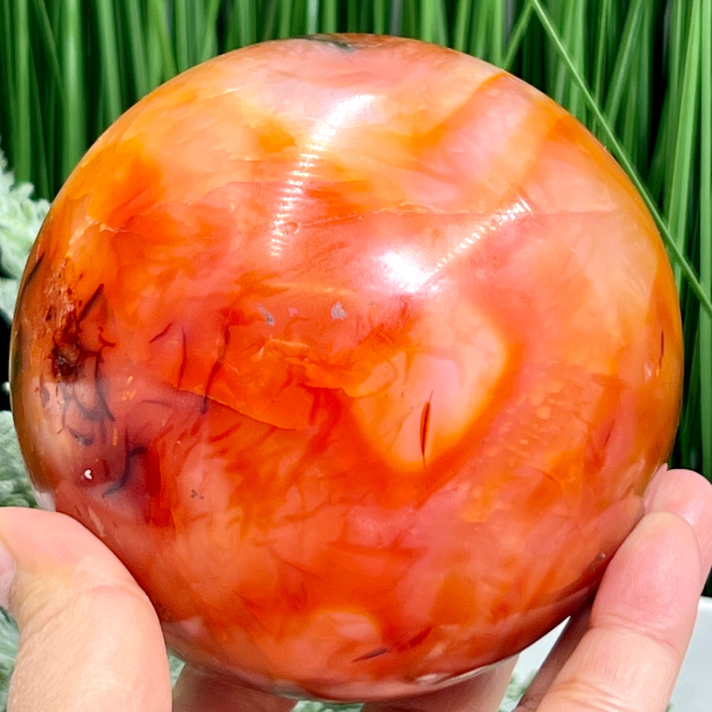 Carnelian with Quartz Sphere Healing Crystal Ball 1391g 100mm