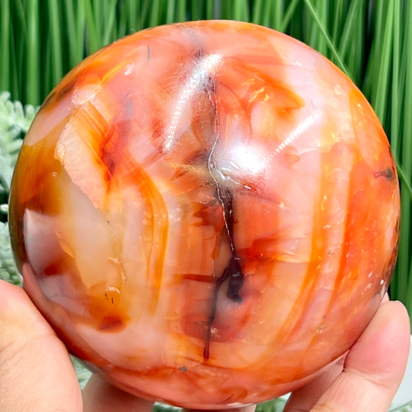 Carnelian with Quartz Sphere Healing Crystal Ball 1391g 100mm