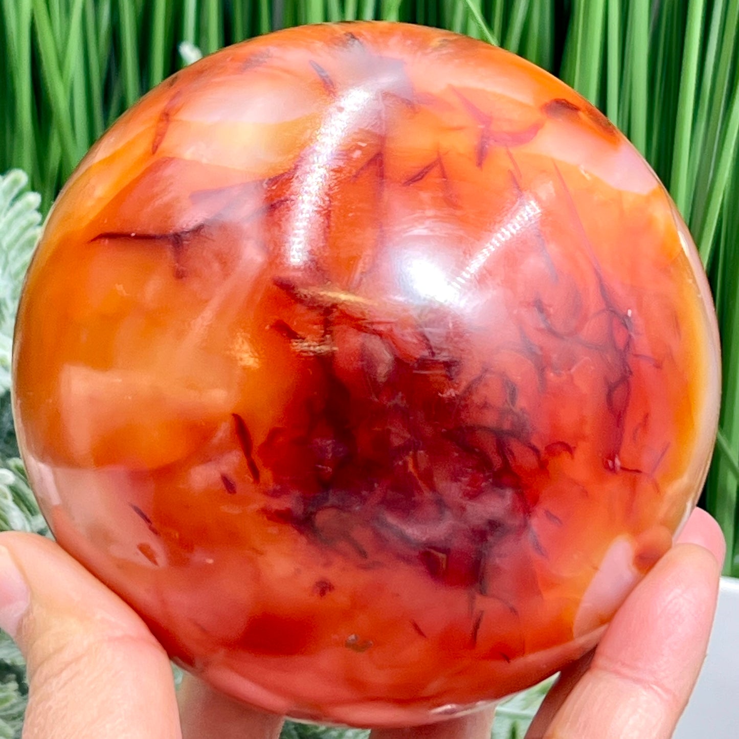 Carnelian with Quartz Sphere Healing Crystal Ball 1391g 100mm